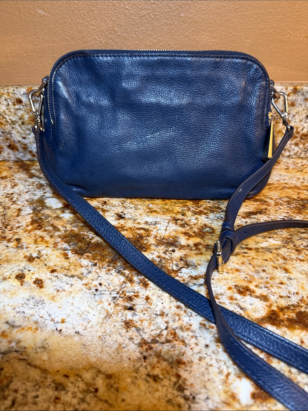 Michael Kors Dark Blue Leather Crossbody with Gold Hardware - Picture 3 of 11
